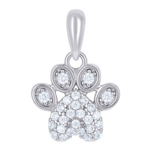 925 Sterling Silver Unisex Cubic-Zirconia Paw Print Heart Charm Pendant